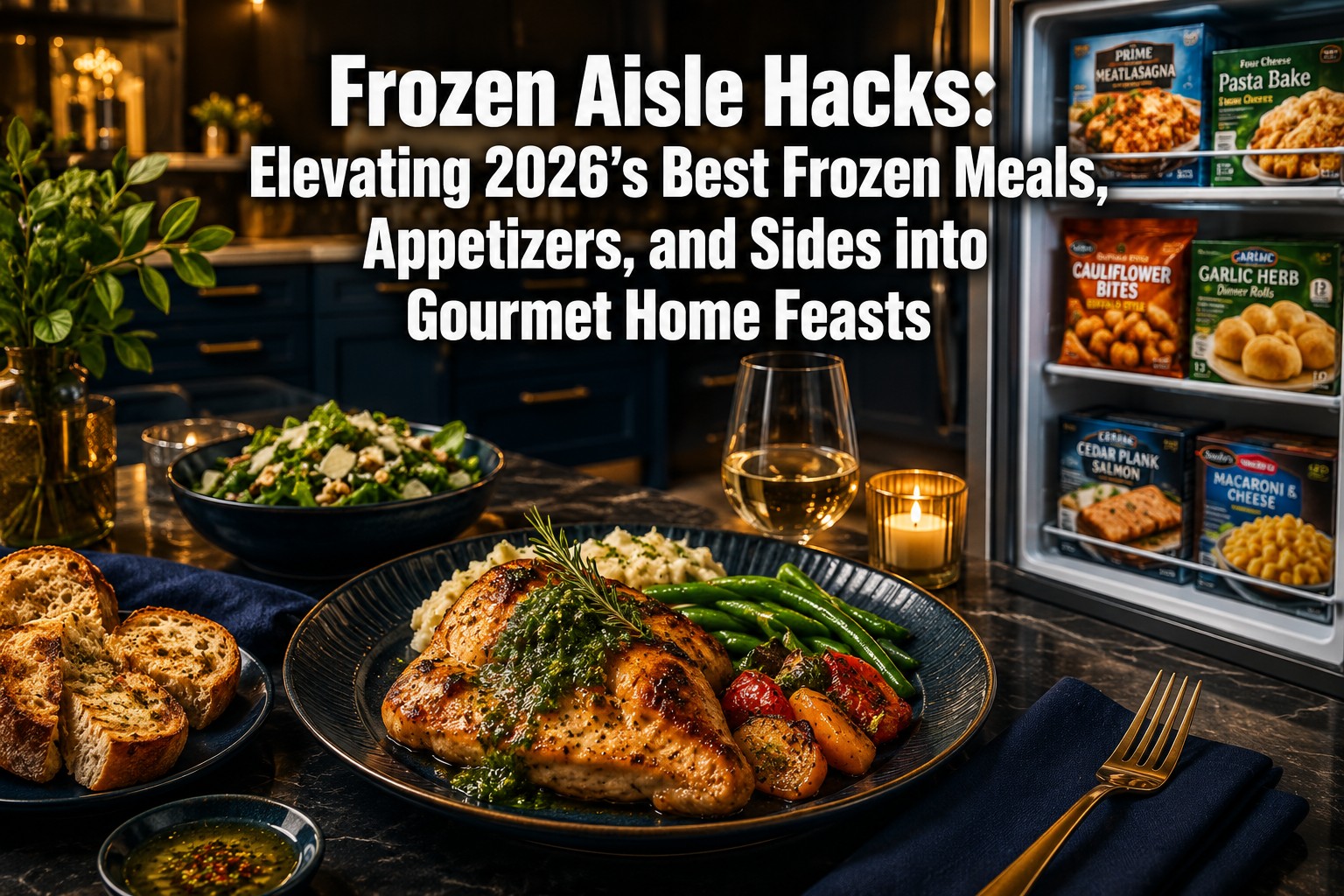 Professional () hero image with 'Frozen Aisle Hacks: Elevating 2026's Best Frozen Meals, Appetizers, and Sides into Gourmet