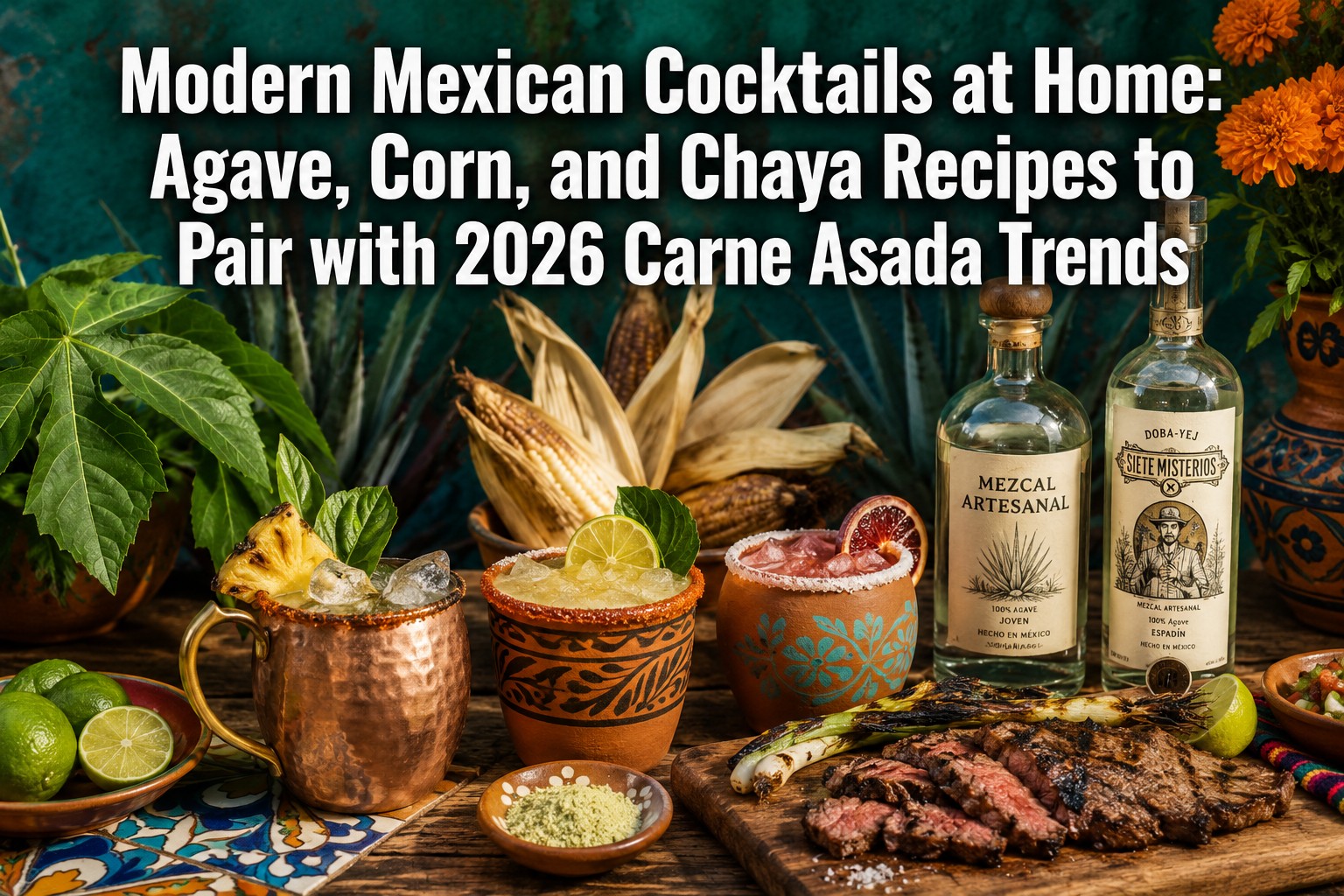 Professional () hero image featuring 'Modern Mexican Cocktails at Home: Agave, Corn, and Chaya Recipes to Pair with 2026