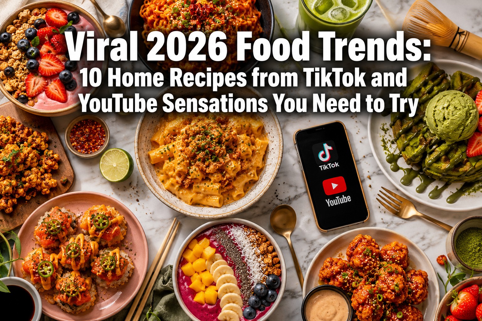 Professional () hero image featuring 'Viral 2026 Food Trends: 10 Home Recipes from TikTok and YouTube Sensations You Need to